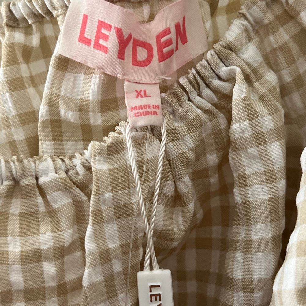 Leyden cream white Gingham Smocked Mini long sleeve Dress women’s XL - Picture 9 of 11